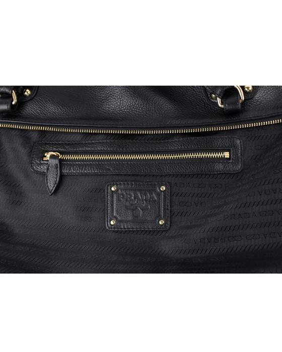 Prada Milled Leather Tote Bag - 6047 Black