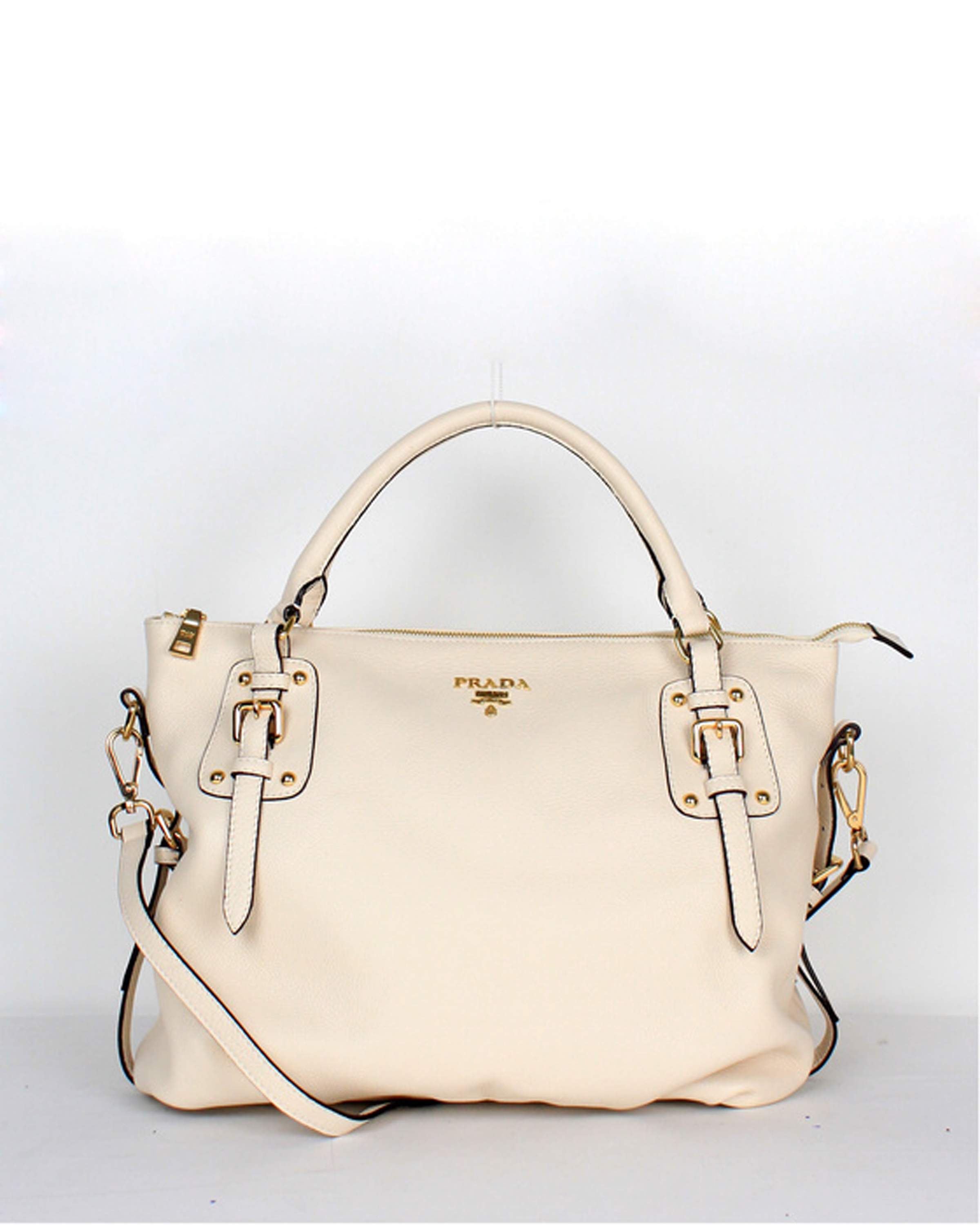 Prada Milled Leather Tote Bag - 6047 Offwhite - Click Image to Close