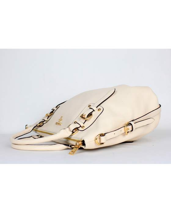 Prada Milled Leather Tote Bag - 6047 Offwhite