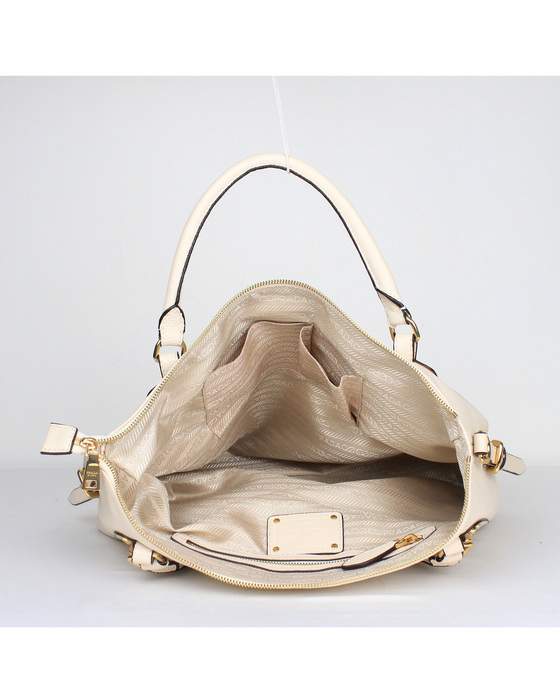 Prada Milled Leather Tote Bag - 6047 Offwhite