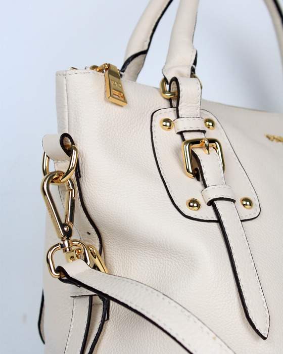 Prada Milled Leather Tote Bag - 6047 Offwhite - Click Image to Close