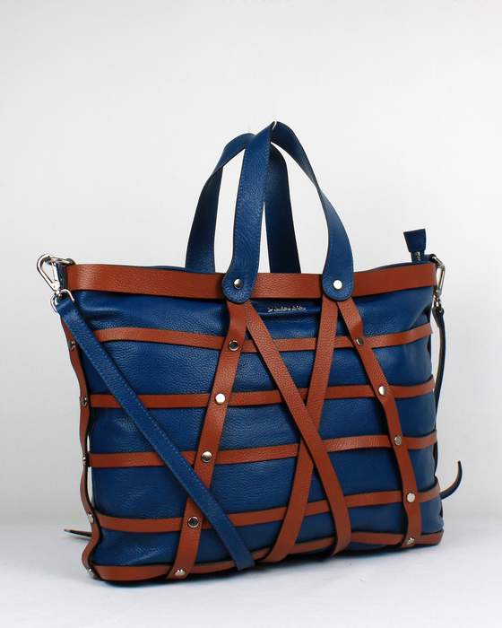 Prada Milled Leather Tote Bag - 8025 Blue