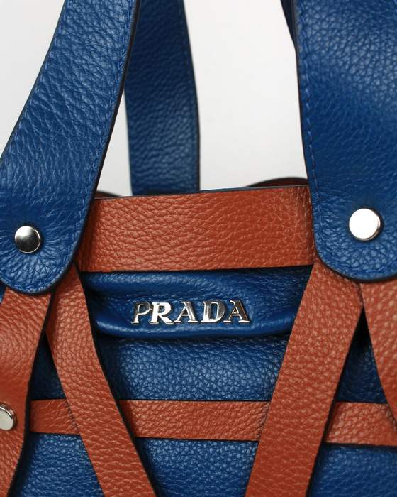 Prada Milled Leather Tote Bag - 8025 Blue - Click Image to Close