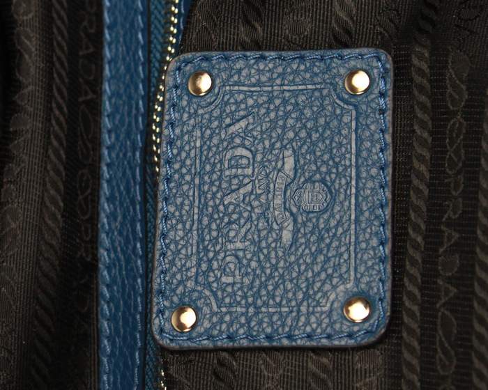 Prada Milled Leather Tote Bag - 8025 Blue