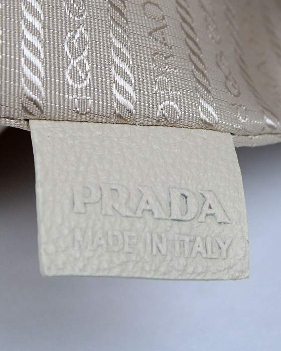 Prada Milled Leather Tote Bag - 8025 White & Coffee - Click Image to Close
