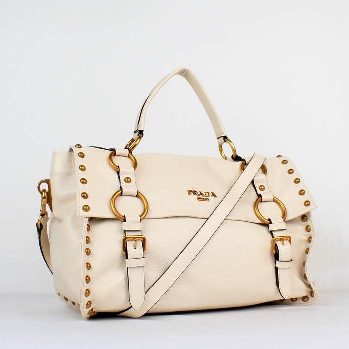 Prada Milled Leather Top Handle - 8028 Offwhite