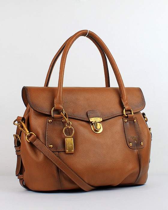 Prada Milled Leather Tote Bag - 8030 Tan - Click Image to Close