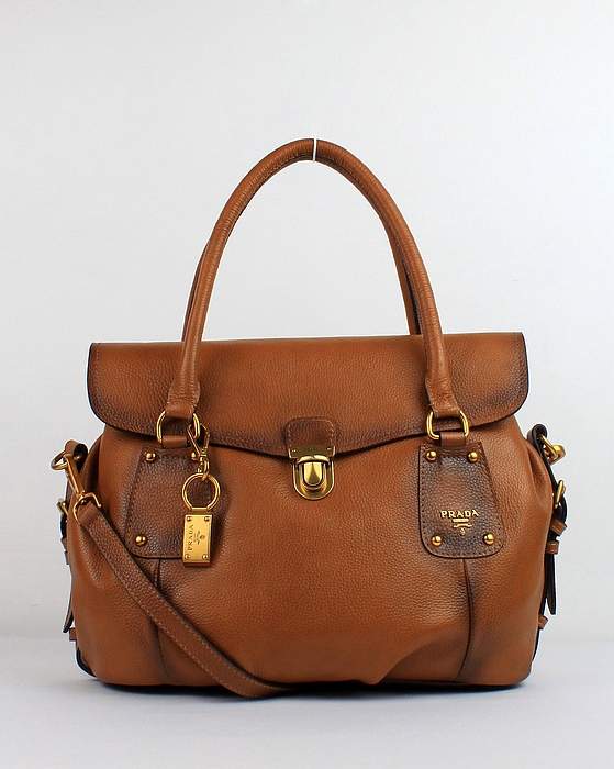 Prada Milled Leather Tote Bag - 8030 Tan - Click Image to Close