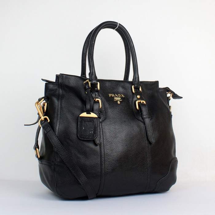 Prada Milled Leather Tote Bag - 8033 Black