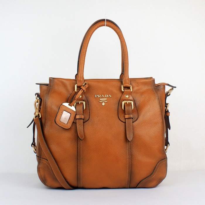 Prada Milled Leather Tote Bag - 8033 Tan