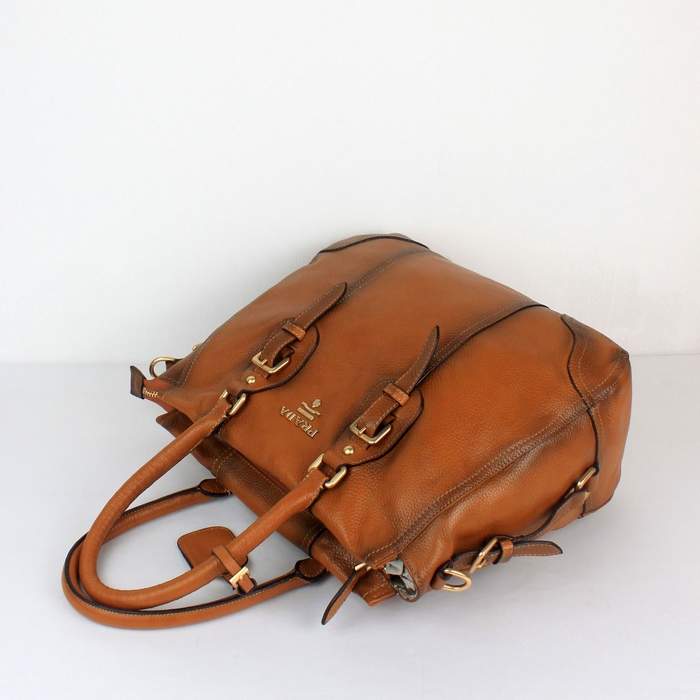 Prada Milled Leather Tote Bag - 8033 Tan