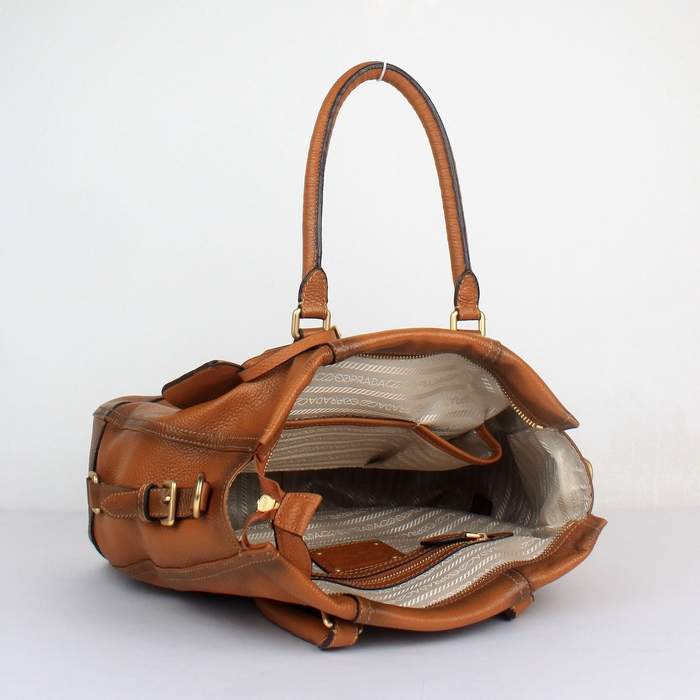 Prada Milled Leather Tote Bag - 8033 Tan - Click Image to Close