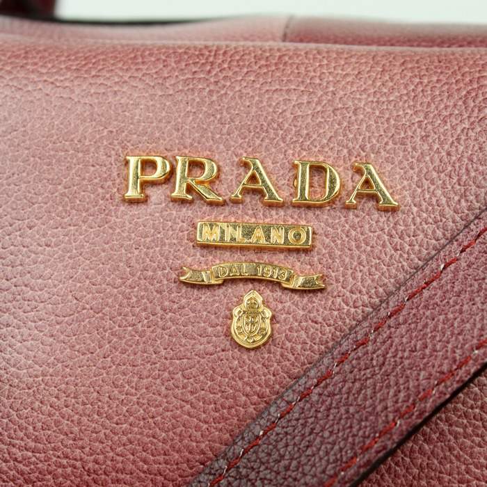 Prada Omber Calf Leather Boston Bag 8034 Red Pretty - Click Image to Close