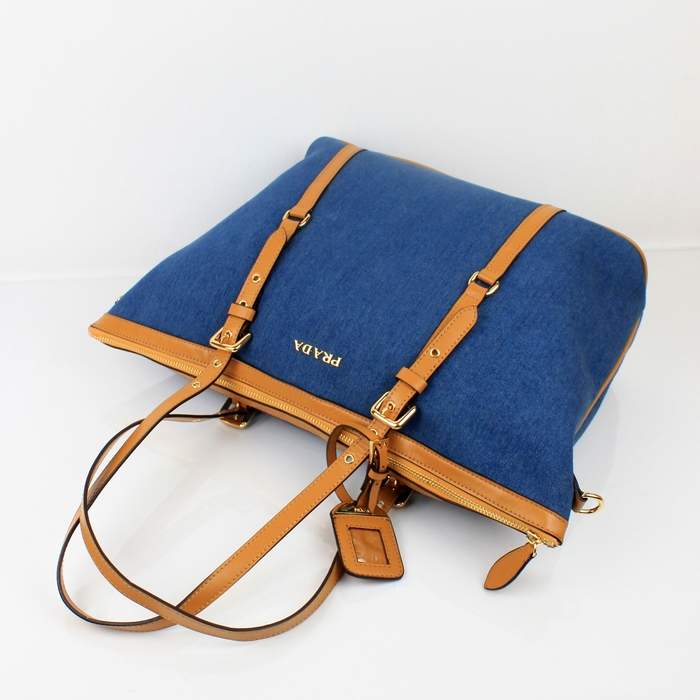 Prada Nappa Leather with Denim Fabric Tote Bag - 8036 Apricot