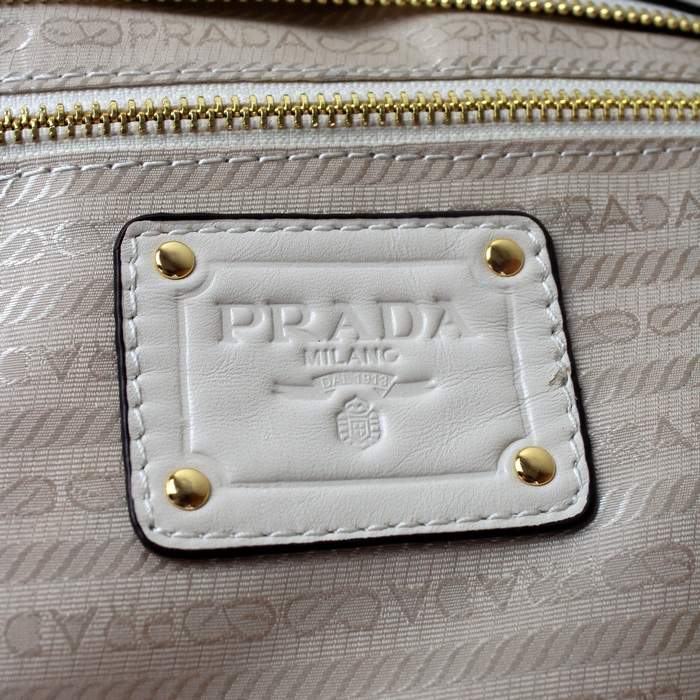 Prada Nappa Leather with Denim Fabric Tote Bag - 8036 White