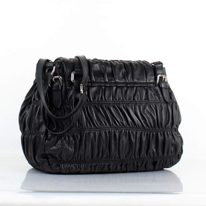 Prada Gaufre Flap Shoulder Bag - 8038 Black
