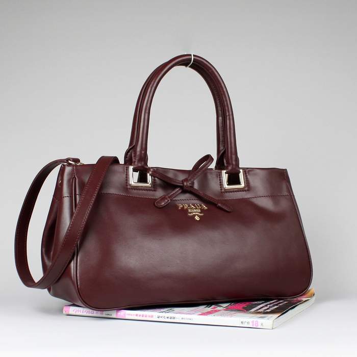 Prada Nappa Leather Handbag - 8201 Wine Red - Click Image to Close