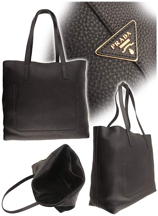 Prada Calfskin Shopper Bag - 8204 Black - Click Image to Close