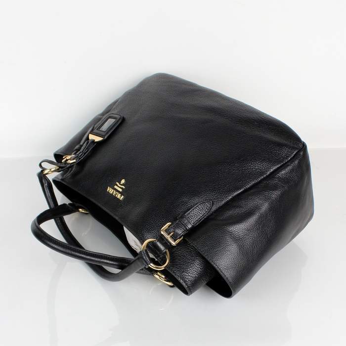 Prada Grained Calf Leather Tote Bag - 8206 Black - Click Image to Close