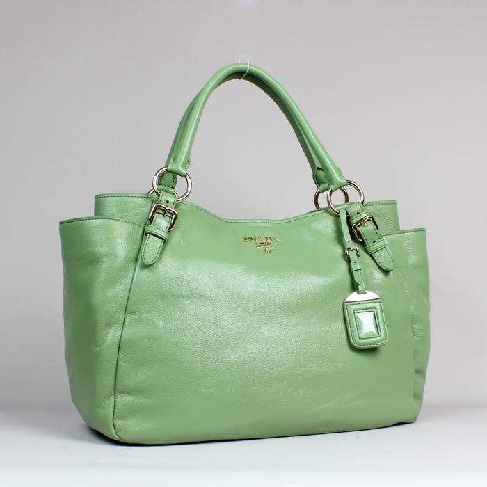 Prada Grained Calf Leather Tote Bag - 8206 Green