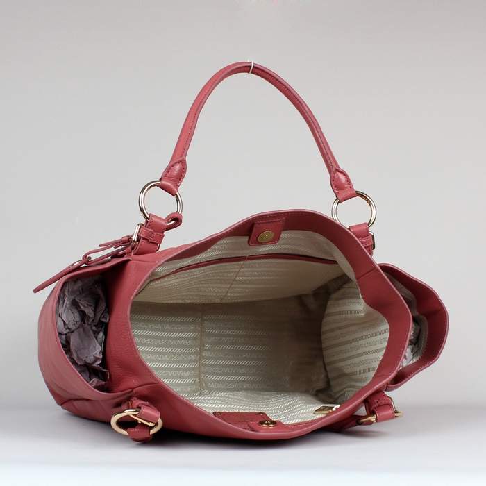 Prada Grained Calf Leather Tote Bag - 8206 Pink Red - Click Image to Close