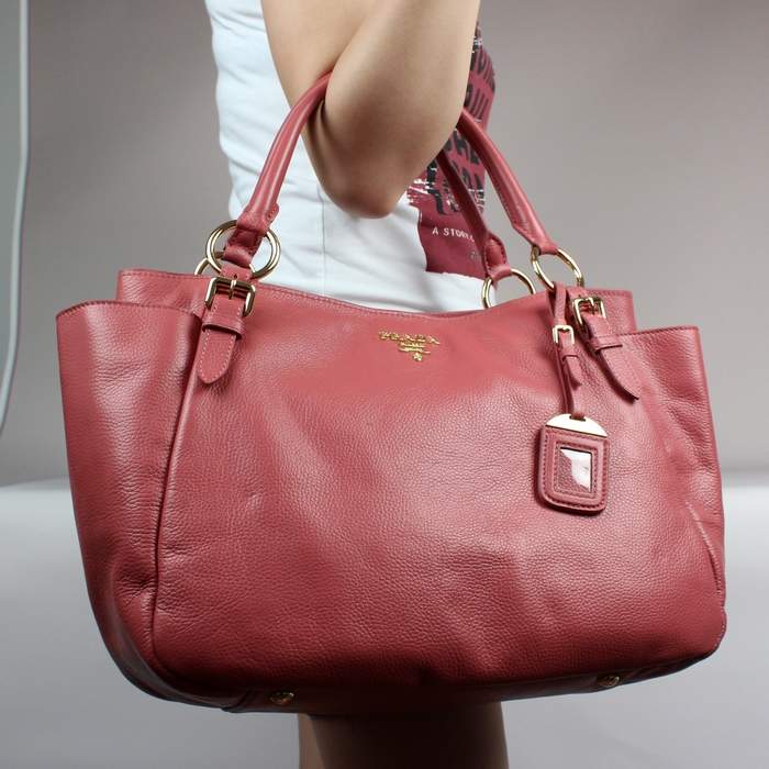 Prada Grained Calf Leather Tote Bag - 8206 Pink Red