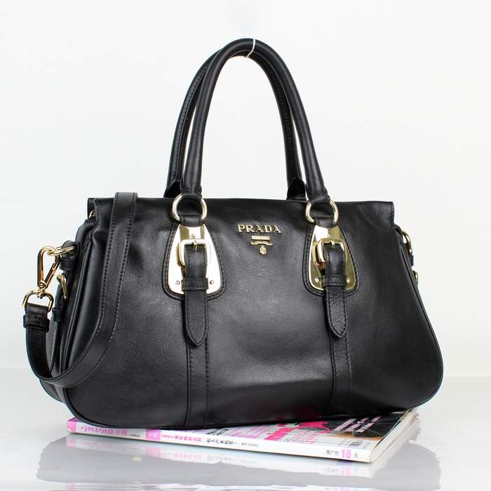 Prada Vintage Leather Tote Bag 8212 Black
