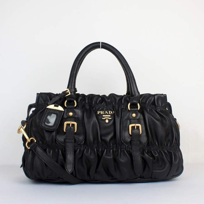 Prada Gaufre Lambskin Leather Tote Bag - 8350 Black