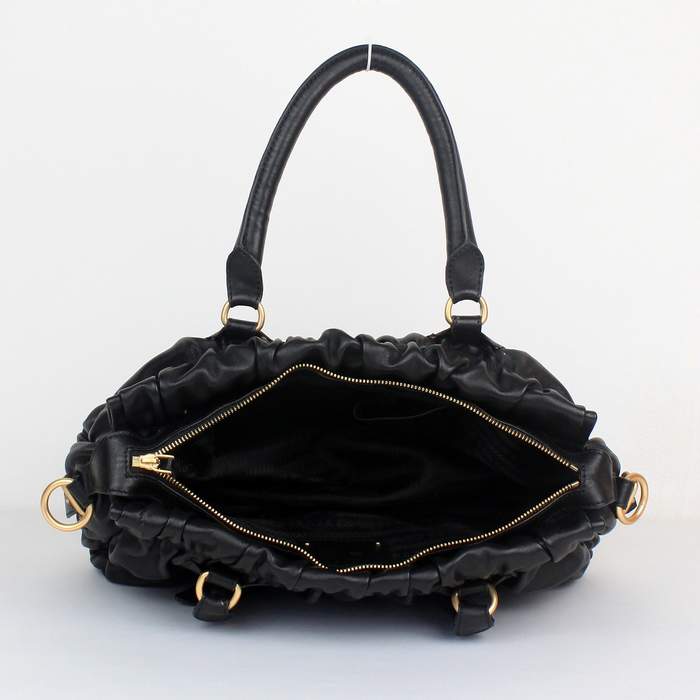 Prada Gaufre Lambskin Leather Tote Bag - 8350 Black