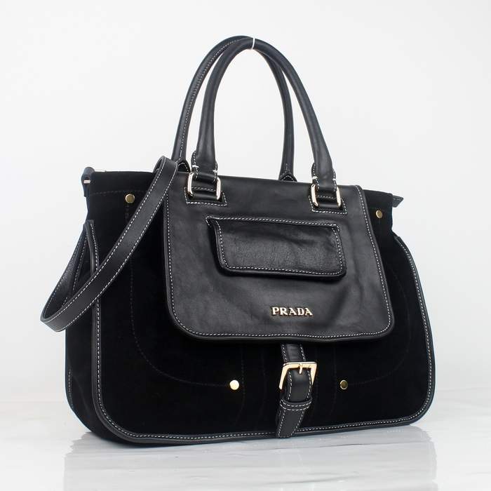 Prada Top Handle Bag With Detachable Shoulder Strap 8501 Black