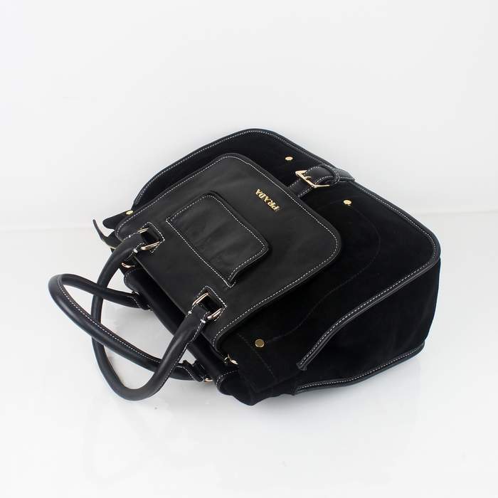 Prada Top Handle Bag With Detachable Shoulder Strap 8501 Black - Click Image to Close
