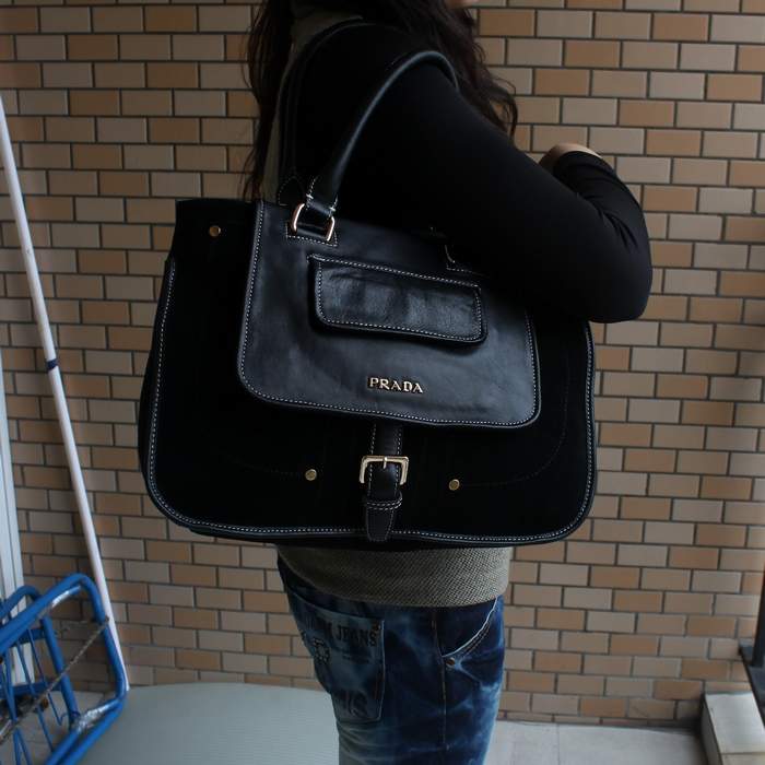 Prada Top Handle Bag With Detachable Shoulder Strap 8501 Black - Click Image to Close