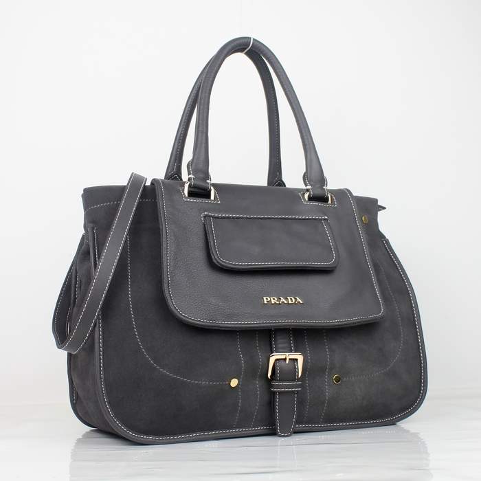 Prada Top Handle Bag With Detachable Shoulder Strap 8501 Grey - Click Image to Close