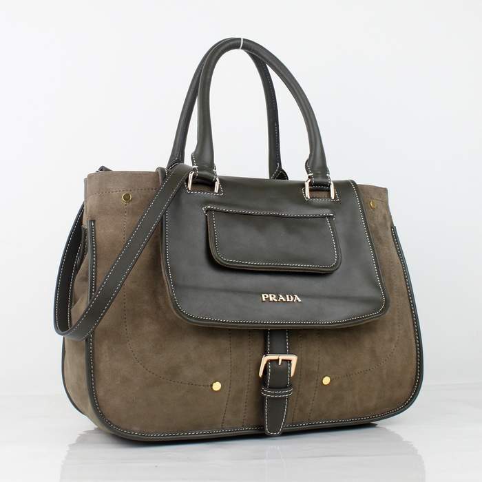 Prada Top Handle Bag With Detachable Shoulder Strap 8501 Khaki - Click Image to Close
