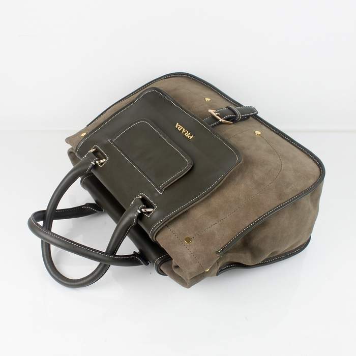 Prada Top Handle Bag With Detachable Shoulder Strap 8501 Khaki - Click Image to Close
