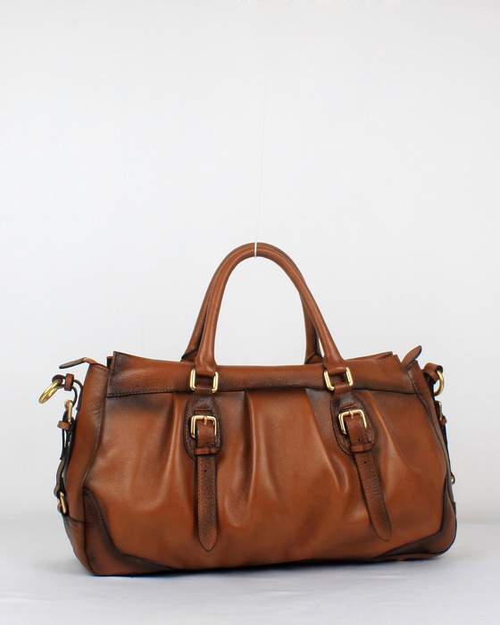 Prada Tote Bags Milled Leather 8803 Brown