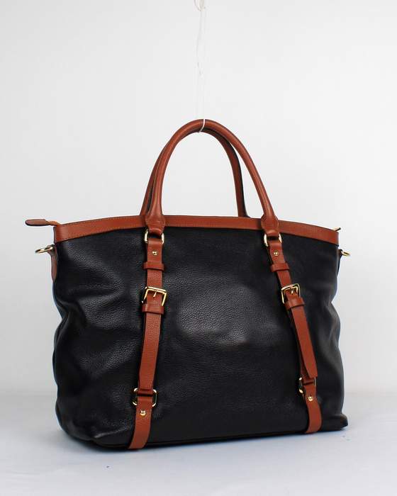 Prada Milled Leather Tote Bags 8804 Black - Click Image to Close