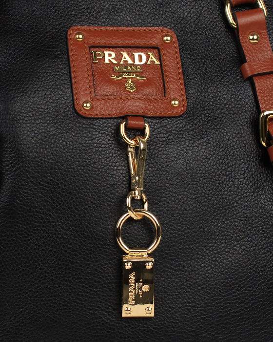 Prada Milled Leather Tote Bags 8804 Black - Click Image to Close