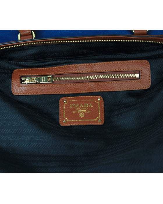 Prada Milled Leather Tote Bags 8804 Blue - Click Image to Close