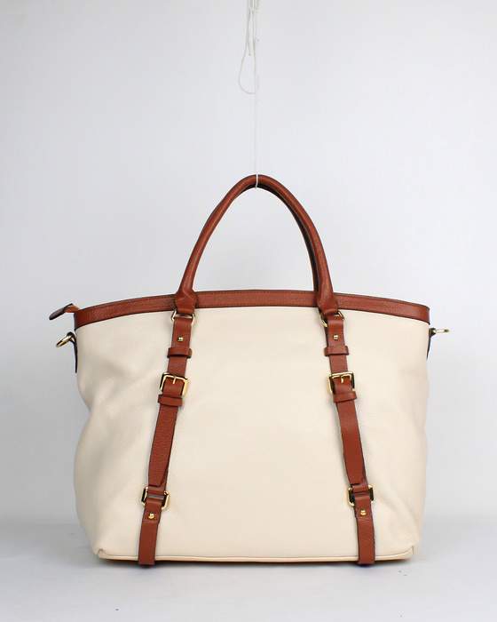 Prada Milled Leather Tote Bags 8804 Offwhite