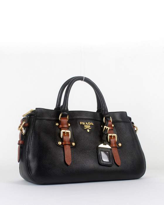 Prada Milled Leather Tote Bag - 8821 Black