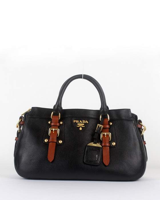 Prada Milled Leather Tote Bag - 8821 Black - Click Image to Close