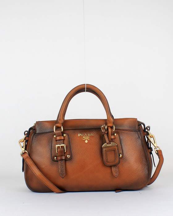 Prada Milled Leather Tote Bag - 8821 Brown - Click Image to Close