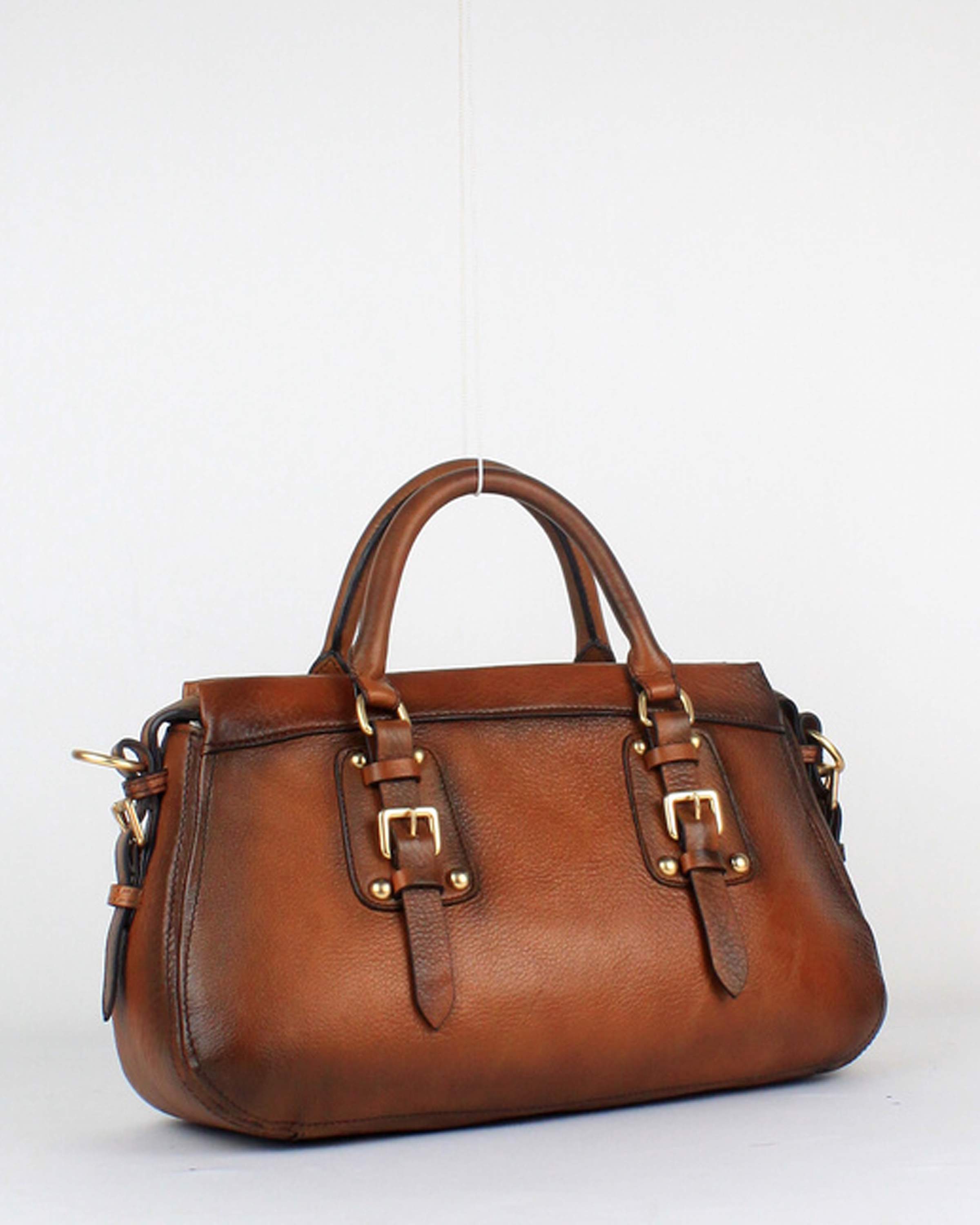 Prada Milled Leather Tote Bag - 8821 Brown