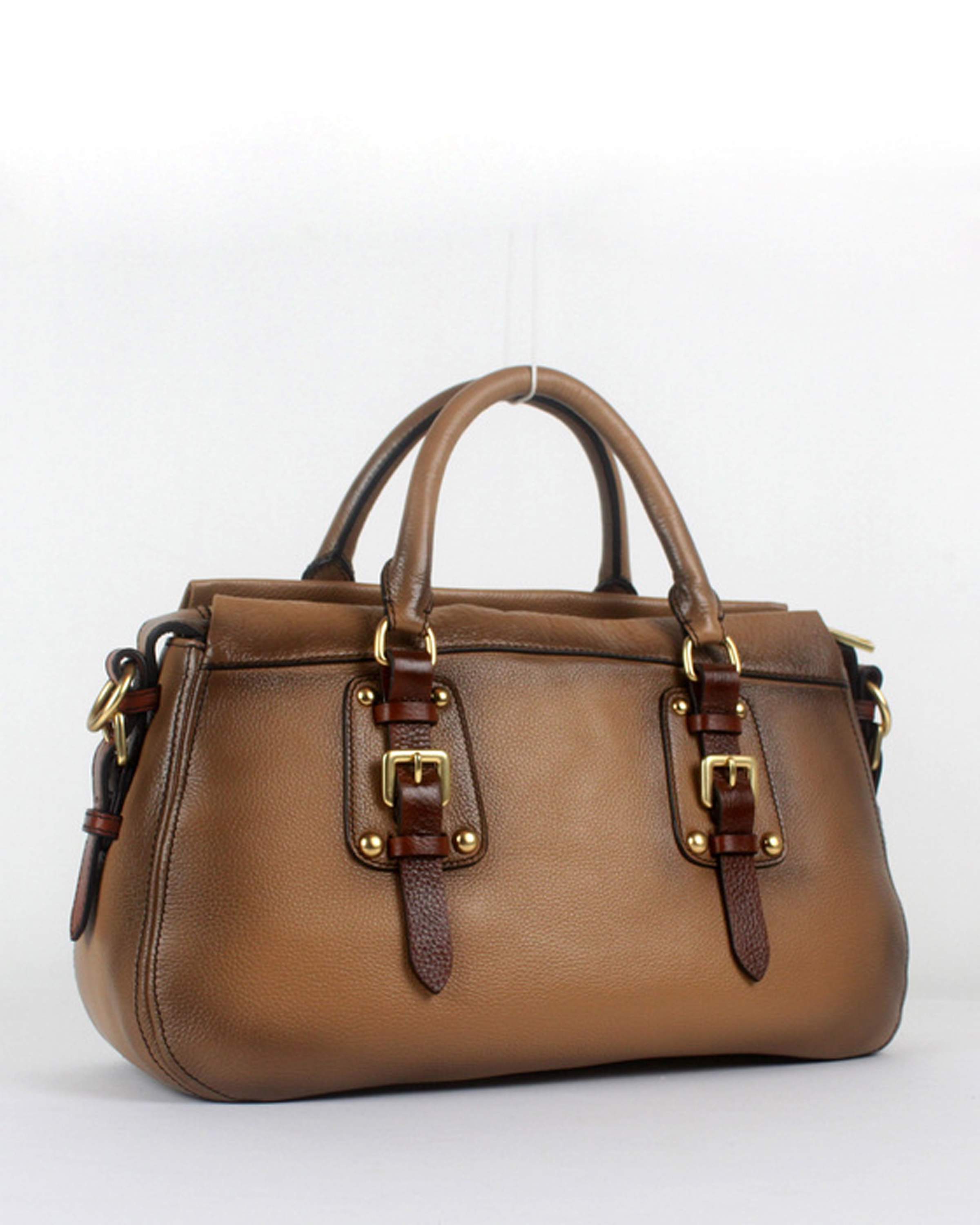 Prada Milled Leather Tote Bag - 8821 Khaki - Click Image to Close