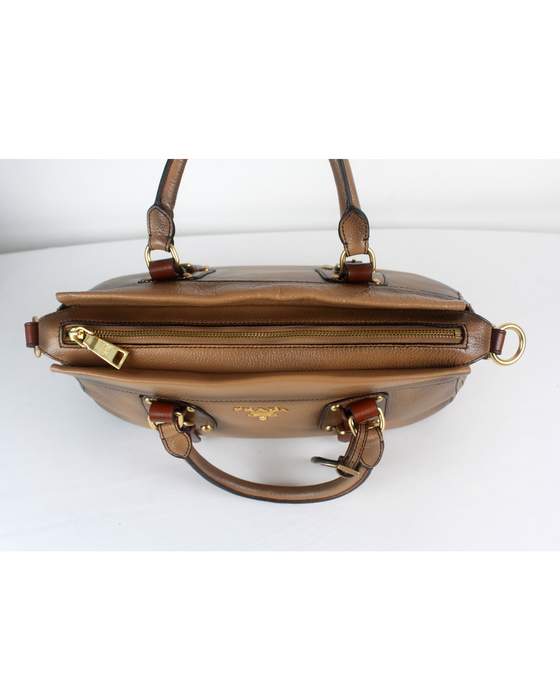 Prada Milled Leather Tote Bag - 8821 Khaki