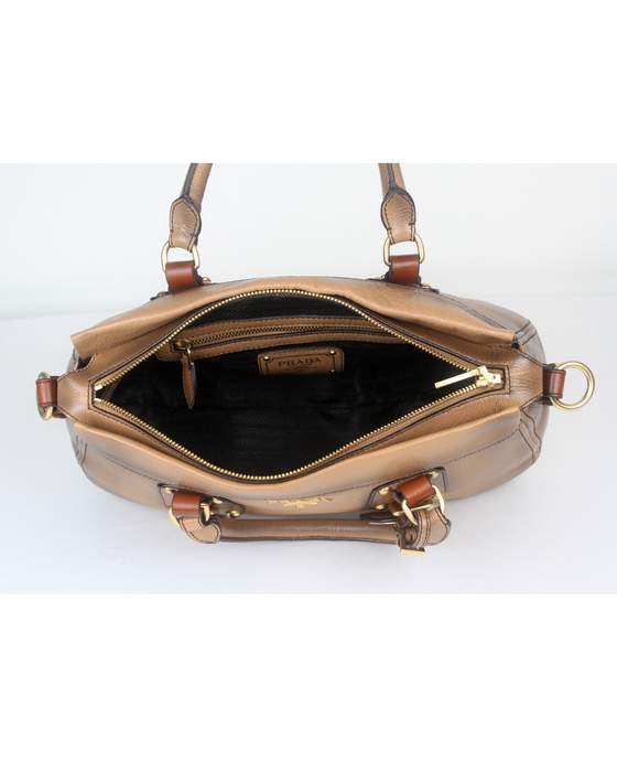 Prada Milled Leather Tote Bag - 8821 Khaki