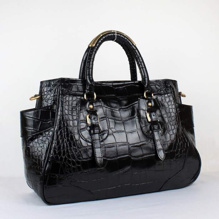 Prada Croco Veins Tote Bag - 8827 Black - Click Image to Close