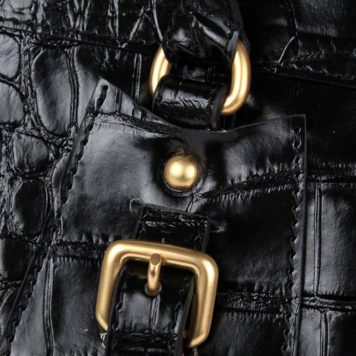 Prada Croco Veins Tote Bag - 8827 Black - Click Image to Close