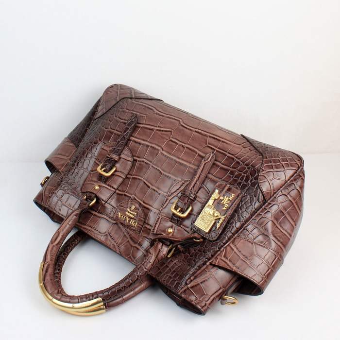 Prada Croco Veins Tote Bag - 8827 Brown - Click Image to Close
